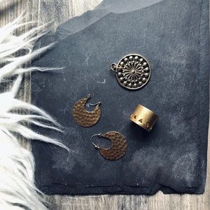 Brass moon earrings + ring + pendants
